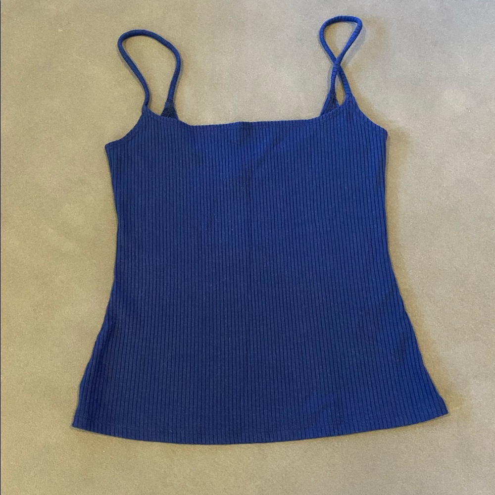 Reformation Ribbed Spaghetti Strap Crop Top in Navy Blue
